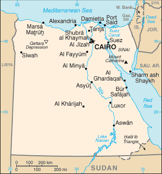 Ägypten-Karte - Quelle: Central Intelligence Agency's World Factbook. (https://www.cia.gov/library/publications/the-world-factbook/index.html) Ägypten-Karte - Quelle: Central Intelligence Agency's World Factbook. (https://www.cia.gov/library/publications/the-world-factbook/index.html)