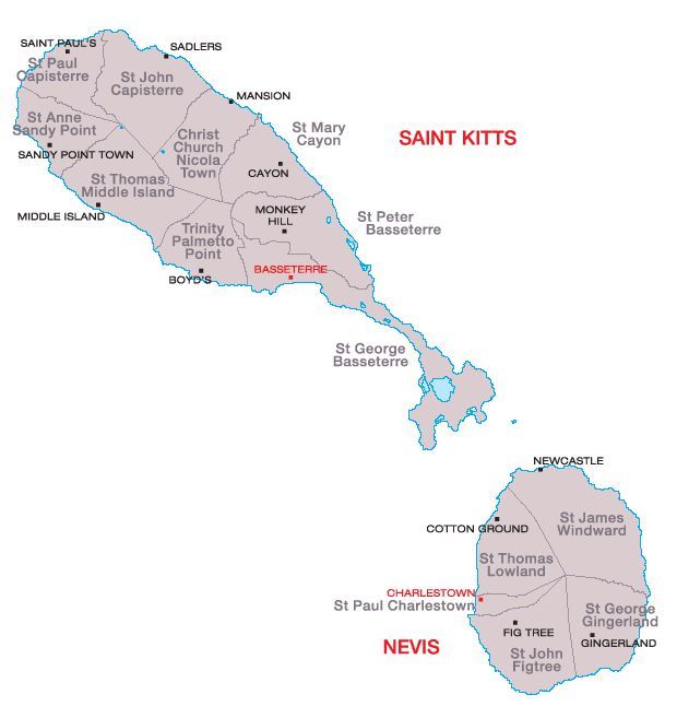 Karte von St. Kitts und Nevis